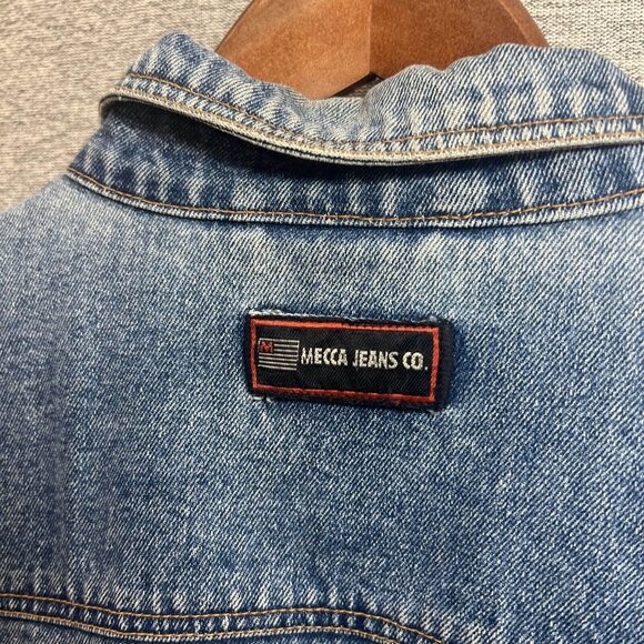Mecca Jeans Co Denim Jacket Womens Medium Blue Button Up Distressed Faded - Picture 14 of 14